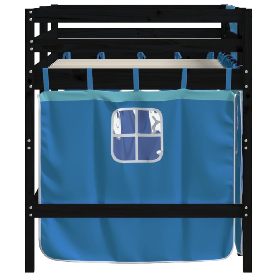 Cama alta para niños con cortinas madera pino azul 80x200