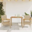 Set de comedor jardín 3 pzas con cojines ratán PE acacia beige