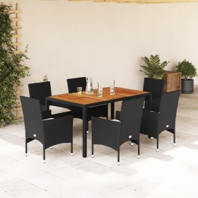 Set de comedor jardín 7 pzas con cojines ratán PE acacia