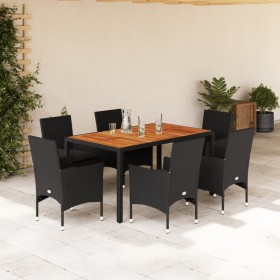 Set de comedor jardín 7 pzas con cojines ratán PE acacia