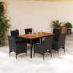 Set de comedor jardín 7 pzas con cojines ratán PE acacia negro