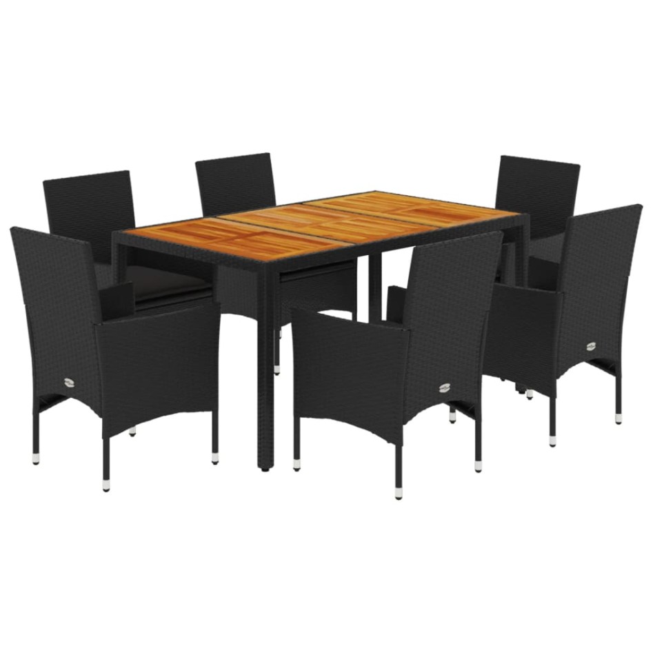 Set de comedor jardín 7 pzas con cojines ratán PE acacia