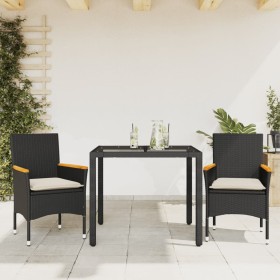Set comedor jardín 3 pzas cojines ratán sintético vidrio