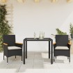 Set comedor jardín 3 pzas cojines ratán sintético vidrio negro