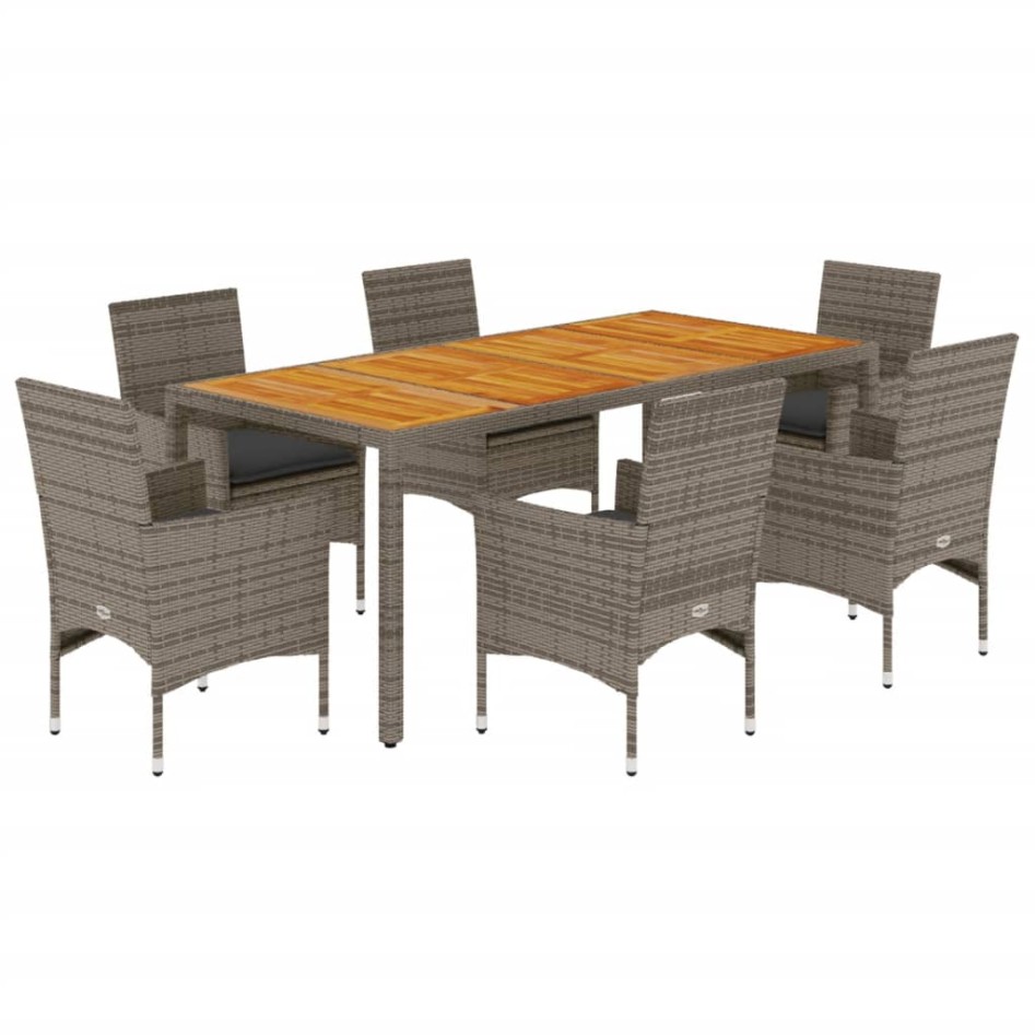 Set de comedor jardín 7 pzas con cojines ratán PE acacia
