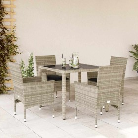 Set comedor jardín 5 pzas y cojines ratán PE vidrio gris