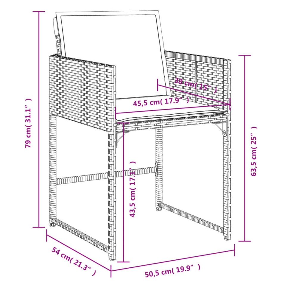 Set de comedor de jardín 7 pzas y cojines ratán sintético