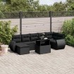 Set de sofás de jardín 8 piezas y cojines ratán sintético negro