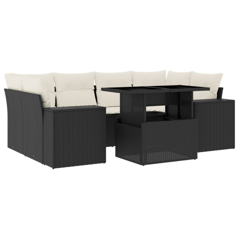 Set de sofás de jardín 7 pzas con cojines ratán sintético