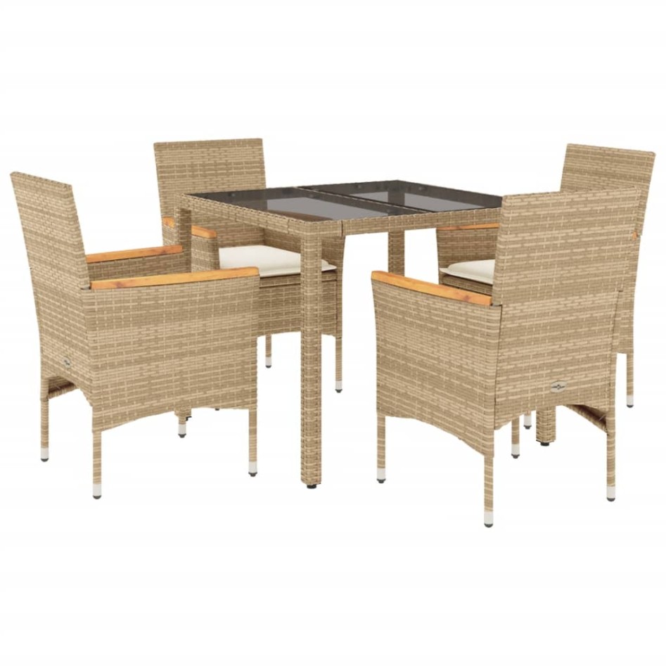 Set comedor jardín 5 pzas cojines ratán sintético vidrio