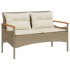Banco de jardín y cojines ratán sintético beige 116x62,5x74
