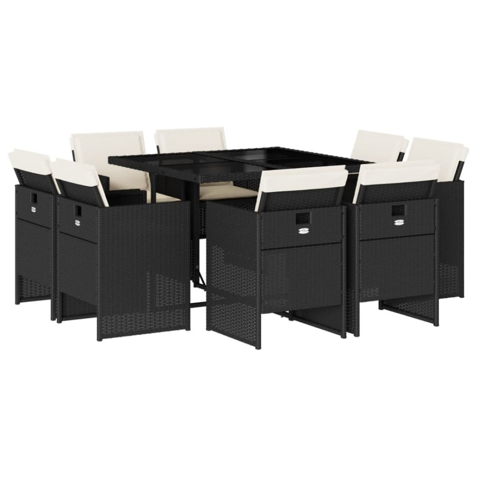 Set de comedor de jardín 9 pzas y cojines ratán sintético