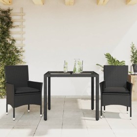Set comedor jardín 3 pzas cojines ratán sintético vidrio