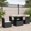Set de sofás de jardín 6 piezas y cojines ratán sintético negro