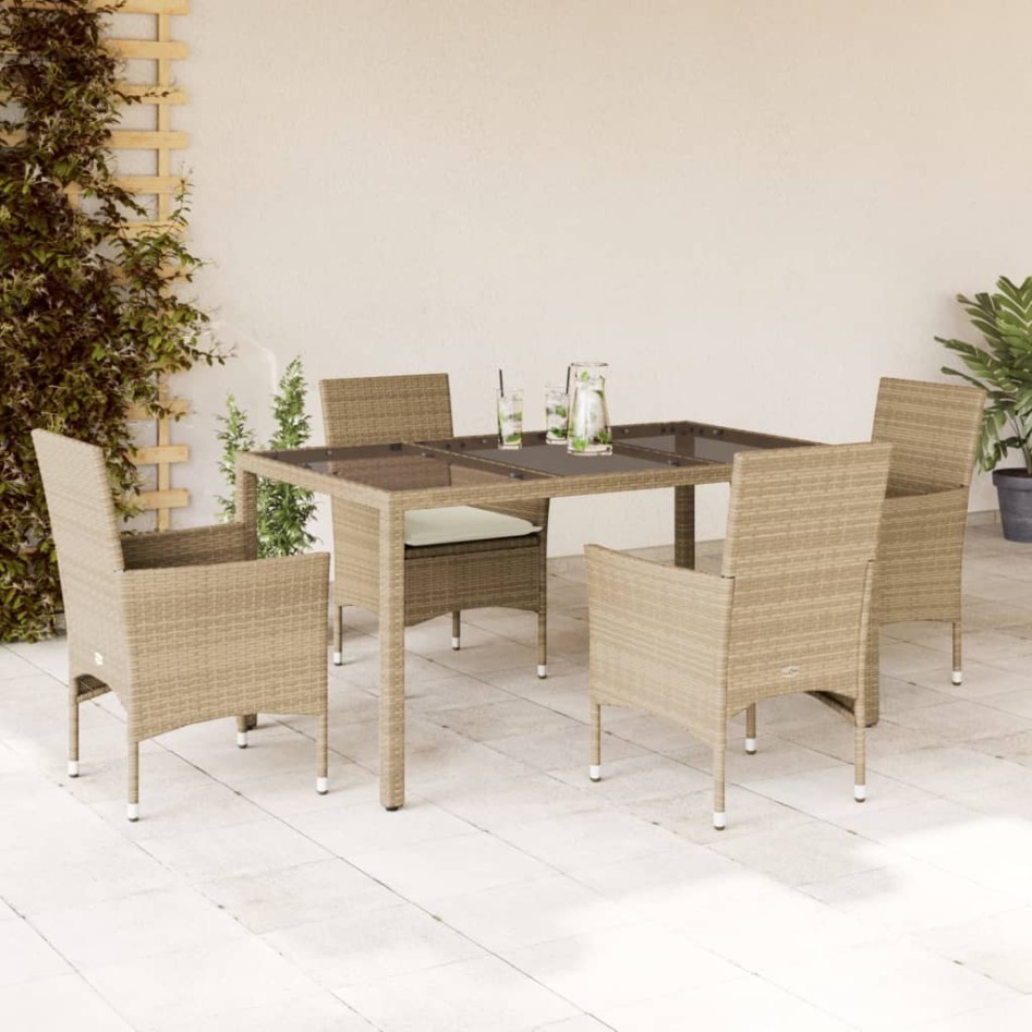 Set comedor jardín 5 pzas cojines ratán sintético vidrio
