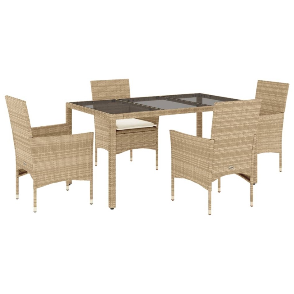 Set comedor jardín 5 pzas cojines ratán sintético vidrio