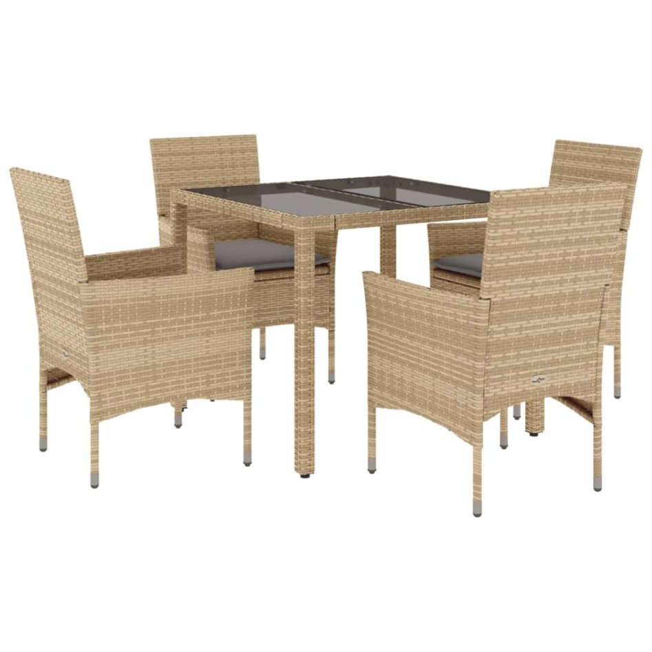 Set comedor jardín 5 pzas cojines ratán sintético vidrio