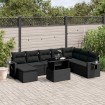 Set de sofás de jardín 8 piezas y cojines ratán sintético negro