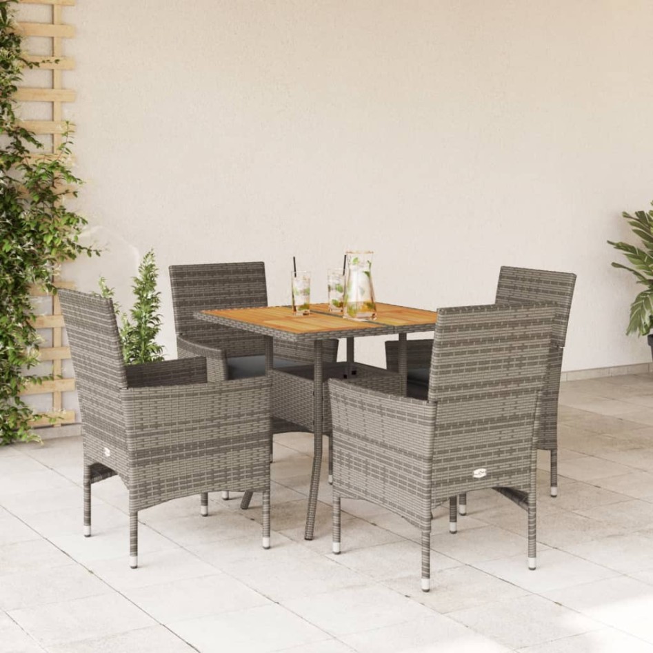 Set de comedor jardín 5 pzas con cojines ratán PE acacia