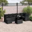 Set de sofás de jardín 8 piezas y cojines ratán sintético negro