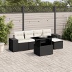 Set de sofás de jardín 6 piezas y cojines ratán sintético negro