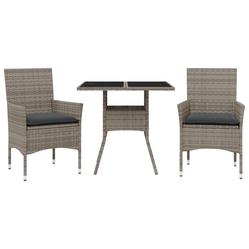 Set comedor jardín 3 pzas y cojines ratán sintético vidrio