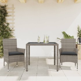 Set comedor jardín 3 pzas y cojines ratán sintético vidrio