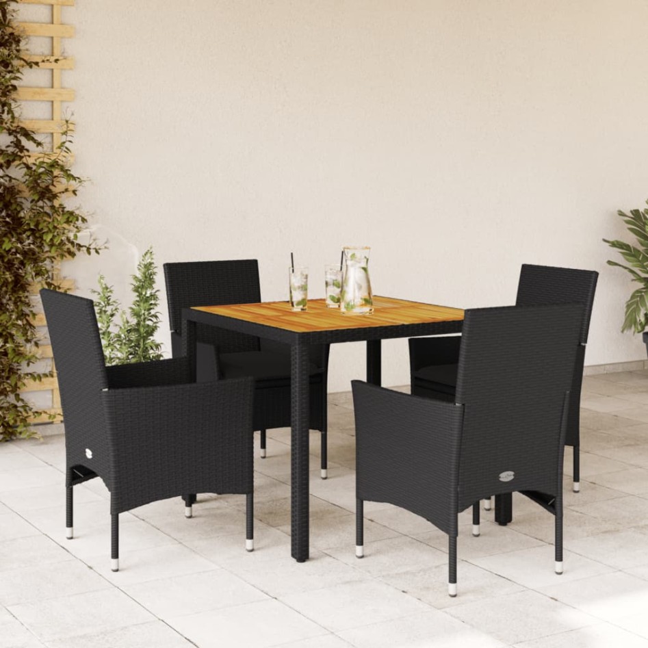 Set de comedor jardín 5 pzas con cojines ratán PE acacia