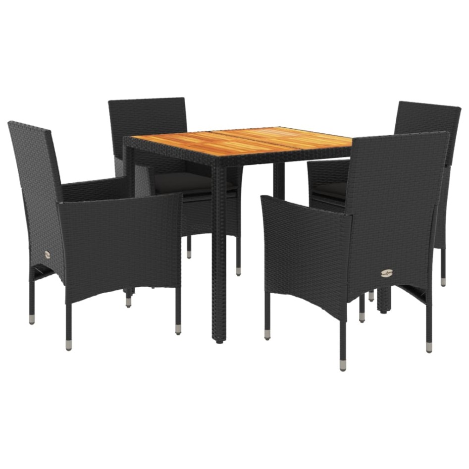 Set de comedor jardín 5 pzas con cojines ratán PE acacia