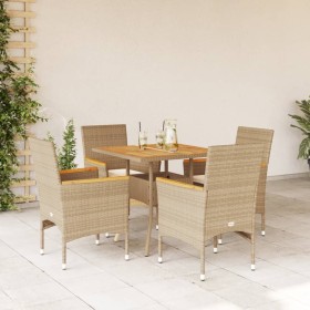 Set de comedor jardín 5 pzas con cojines ratán PE acacia