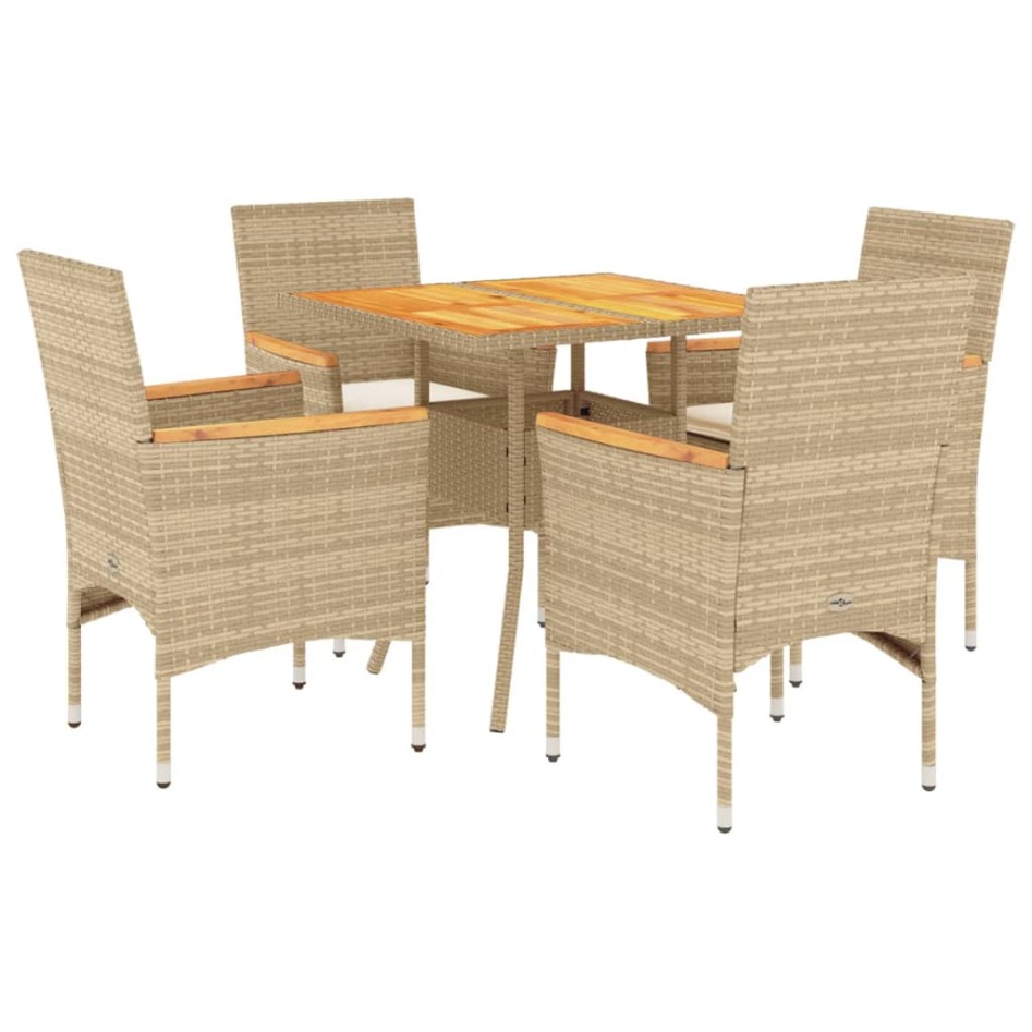 Set de comedor jardín 5 pzas con cojines ratán PE acacia