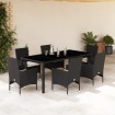 Set comedor jardín 7 pzas cojines ratán sintético vidrio negro
