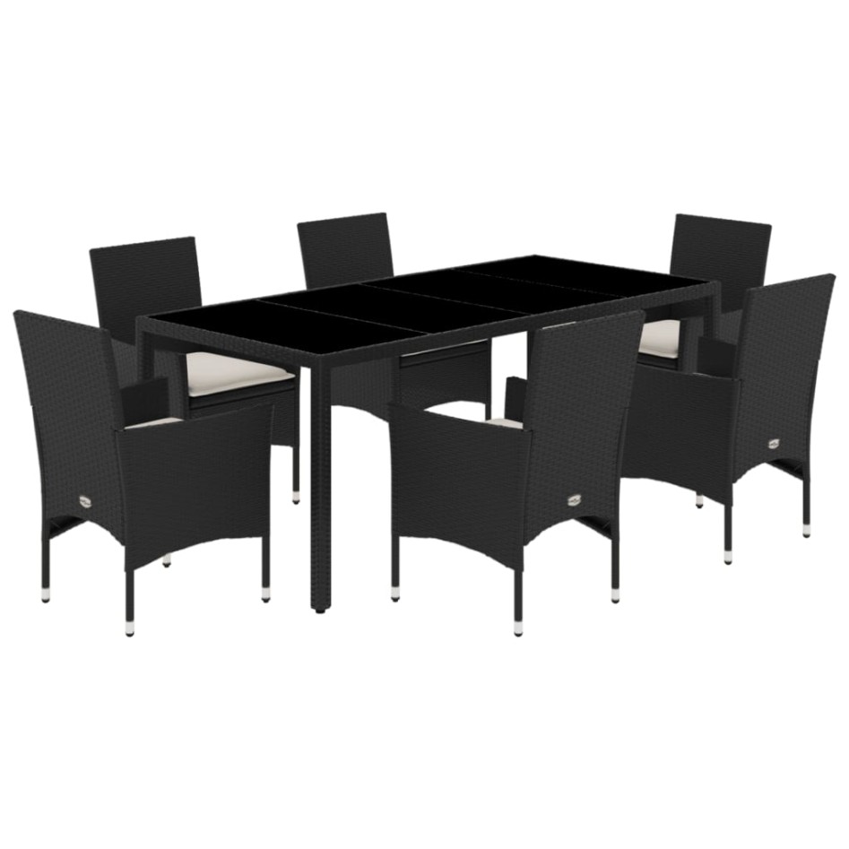 Set comedor jardín 7 pzas cojines ratán sintético vidrio