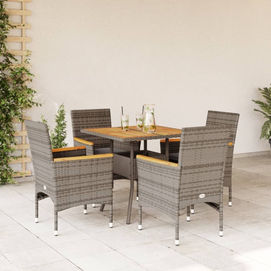 Set de comedor jardín 5 pzas con cojines ratán PE acacia