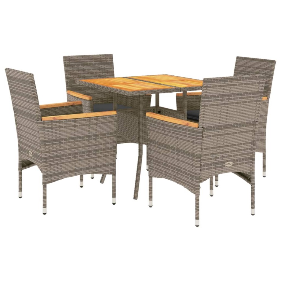 Set de comedor jardín 5 pzas con cojines ratán PE acacia