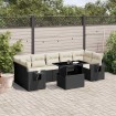 Set de sofás de jardín 8 piezas y cojines ratán sintético negro