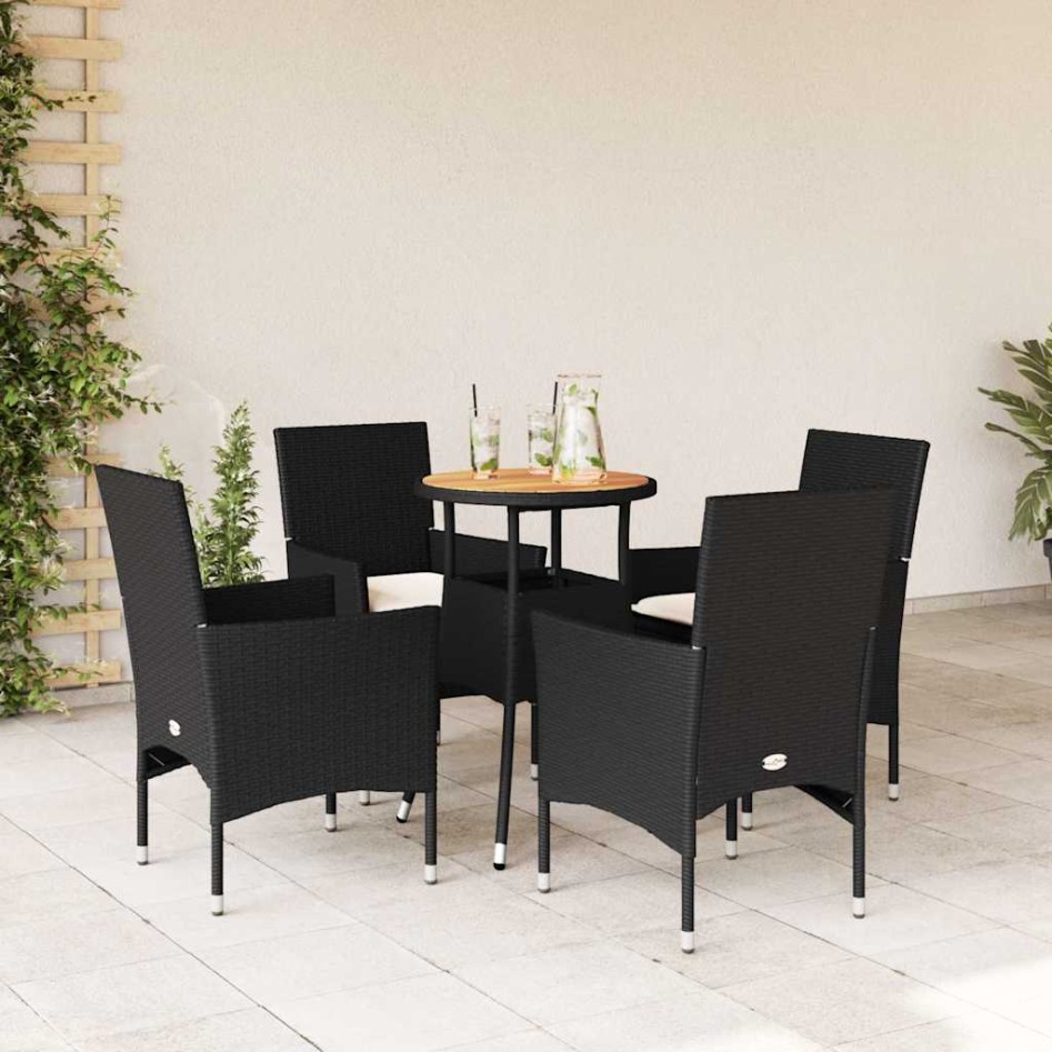 Set de comedor jardín 5 pzas con cojines ratán PE acacia