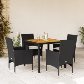 Set de comedor jardín 5 pzas con cojines ratán PE acacia