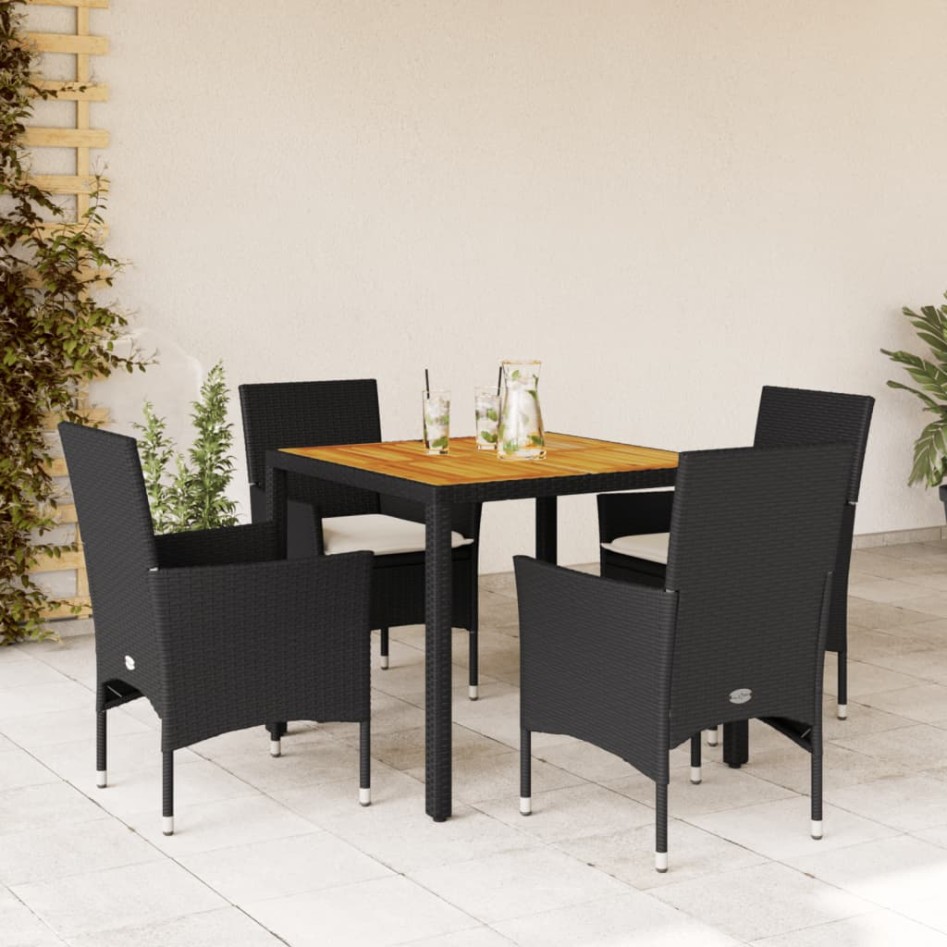 Set de comedor jardín 5 pzas con cojines ratán PE acacia