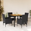 Set de comedor jardín 5 pzas con cojines ratán PE acacia negro