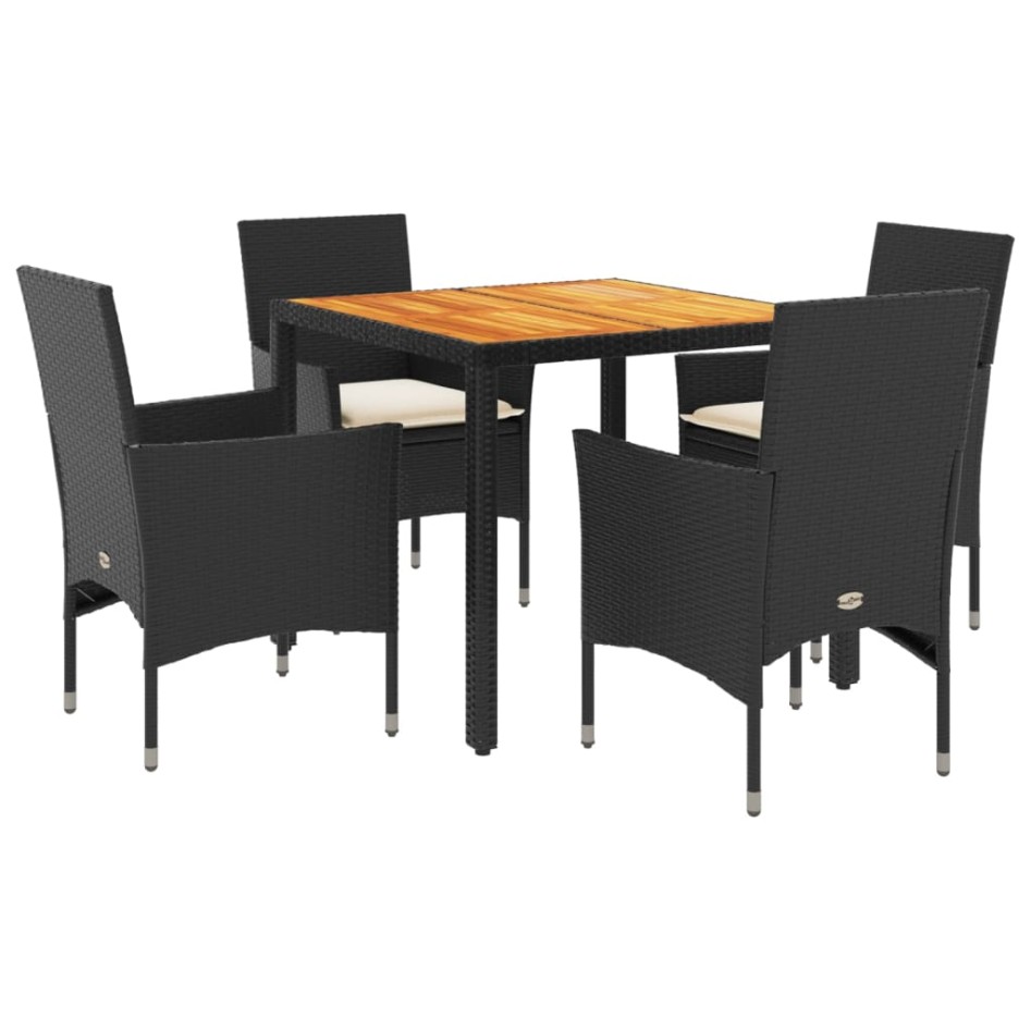 Set de comedor jardín 5 pzas con cojines ratán PE acacia