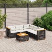 Set de sofás de jardín 6 piezas y cojines ratán sintético negro