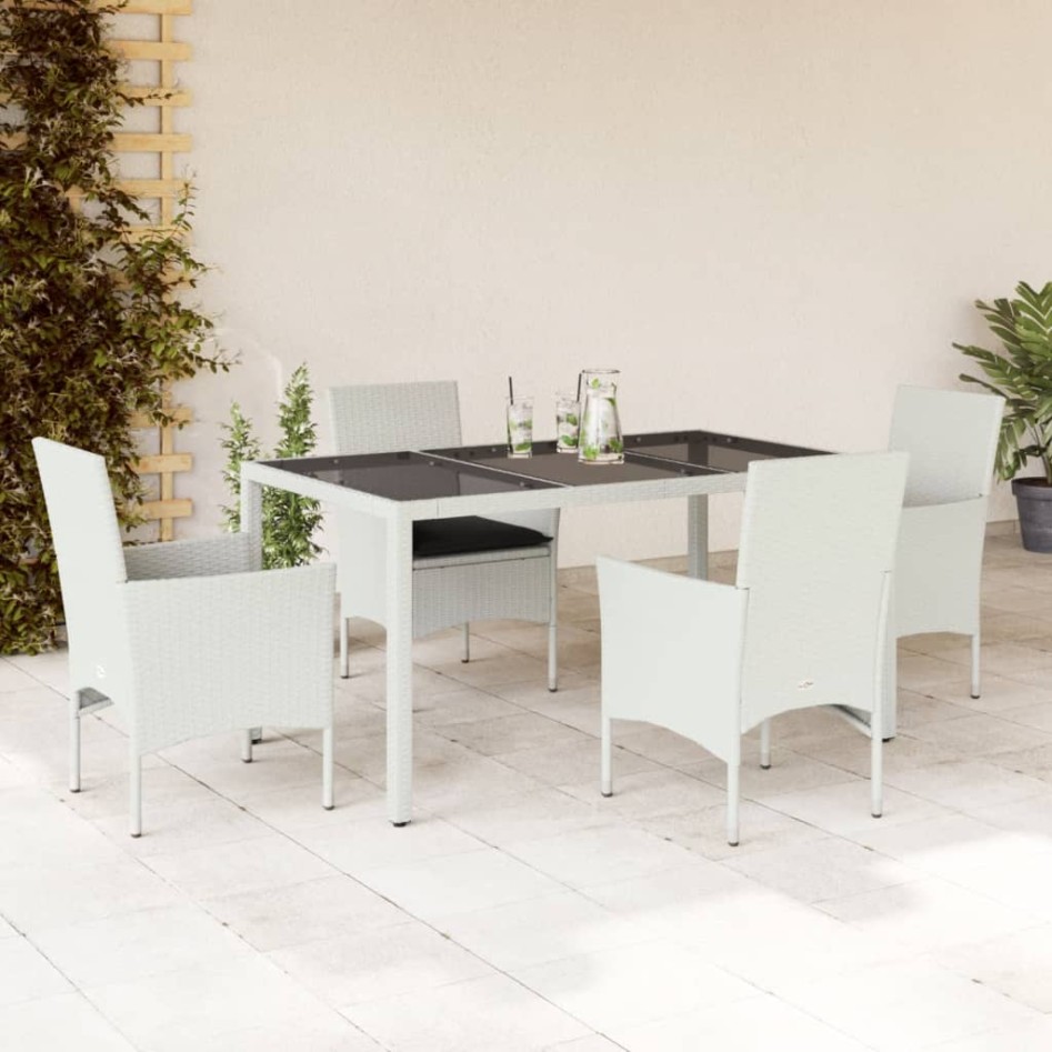 Set comedor jardín 5 pzas cojines ratán sintético vidrio