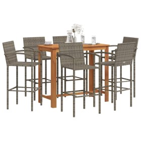Mesa y taburetes de jardín 7 pzas madera acacia ratán PE