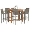 Mesa y taburetes de jardín 7 pzas madera acacia ratán PE gris