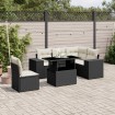 Set de sofás de jardín 6 piezas y cojines ratán sintético negro