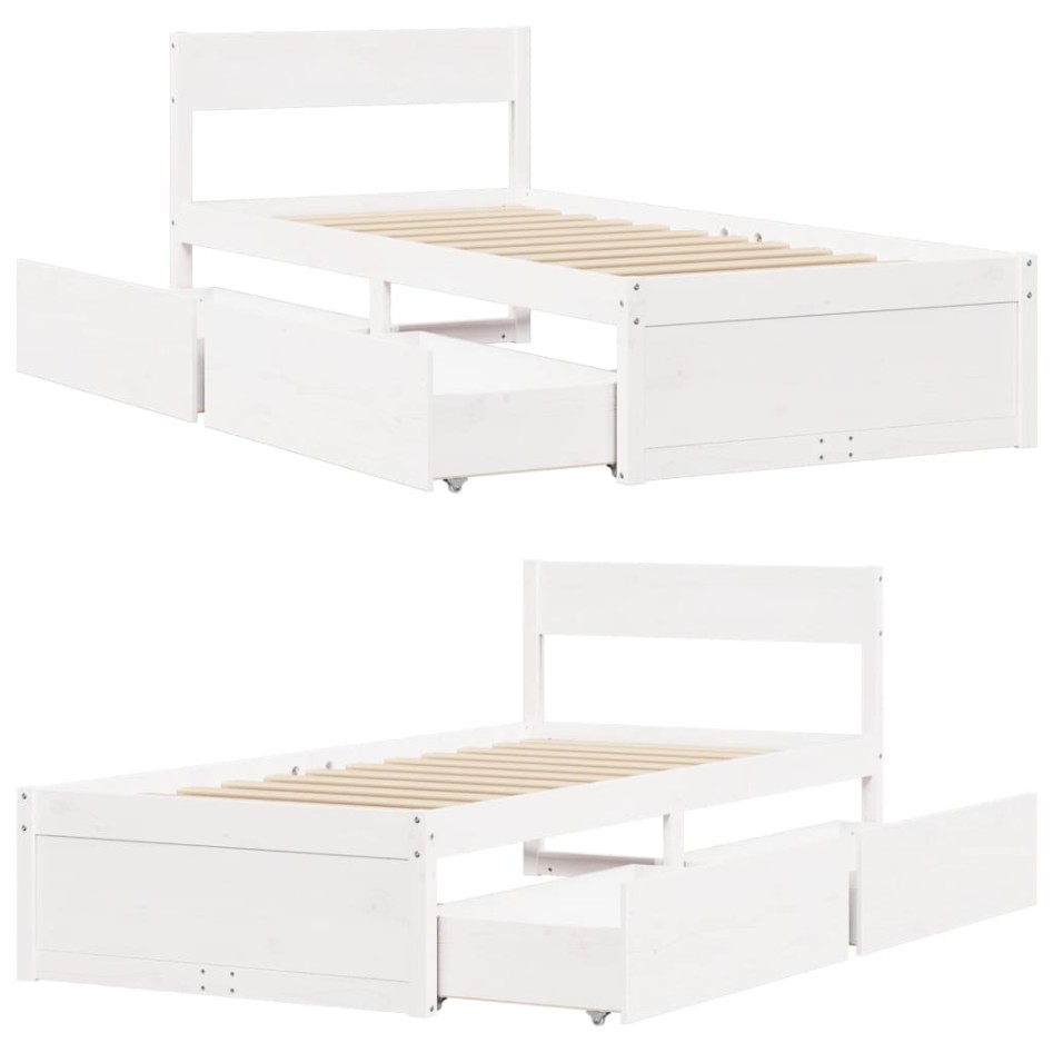 Estructura de cama sin colchón madera de pino blanca 90x200
