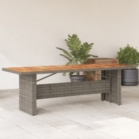 Mesa de jardín superficie madera acacia ratán gris 240x90x75