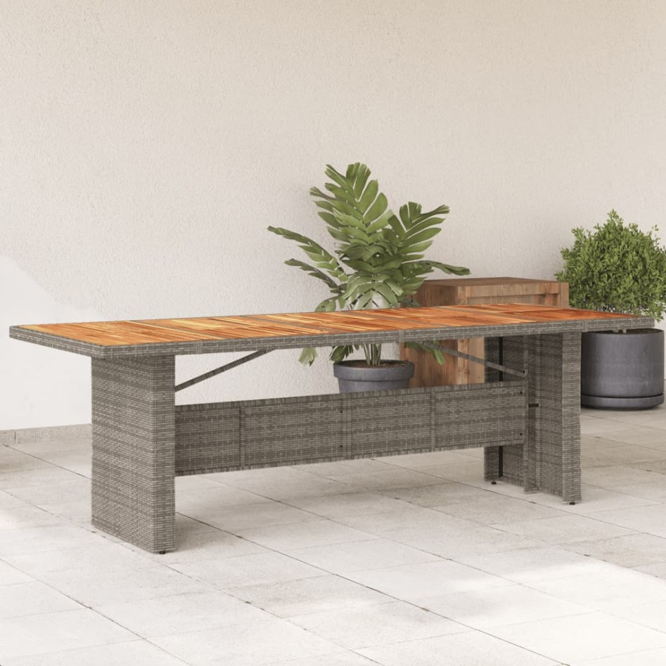 Mesa de jardín superficie madera acacia ratán gris 240x90x75