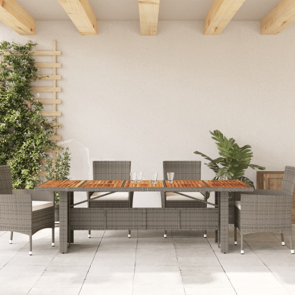 Mesa de jardín superficie madera acacia ratán gris 240x90x75